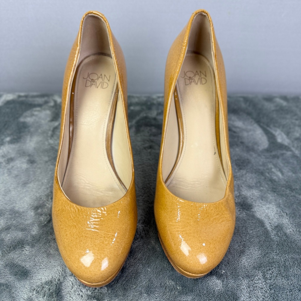 Joan David Heels Size 7.5M Tan Patent Leather‎ Platform Stiletto Pumps